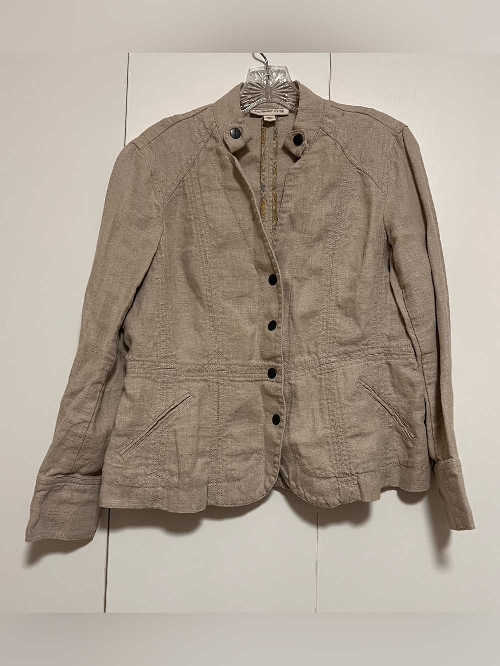 Coldwater Creek 100% Linen Lightweight Snap Closure Beige Jacket Petite Size 6p